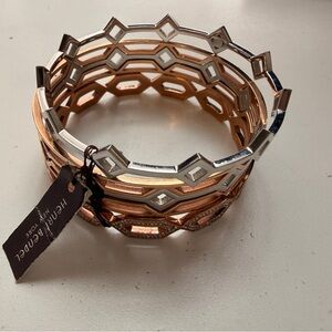 Henri Bendel Rose Gold and Silver Geometric Stackable Bangle Set